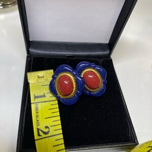 Avon Arabesque Blue, Red, and Gold Earrings
